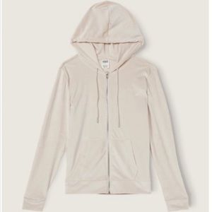 PINK VICTORIA’S SECRET Velour Full Zip Hoodie Jacket Ivory Cream Size L NWT